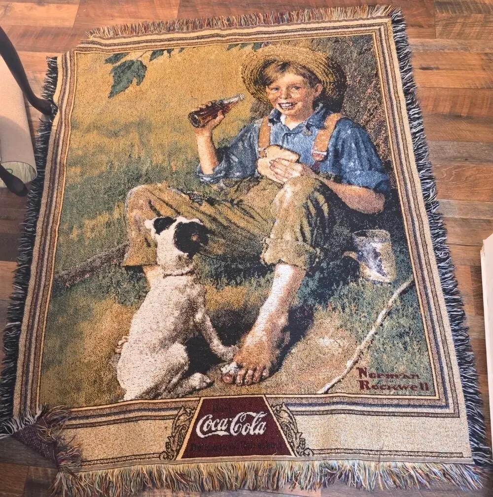 1988 Coca Cola Woven Throw Norman Rockwell Art